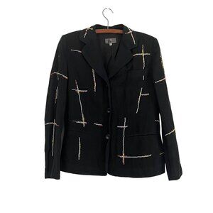 Aa Milano Black Linen Blend Modern Beaded Design 2 Button Blazer Size 6